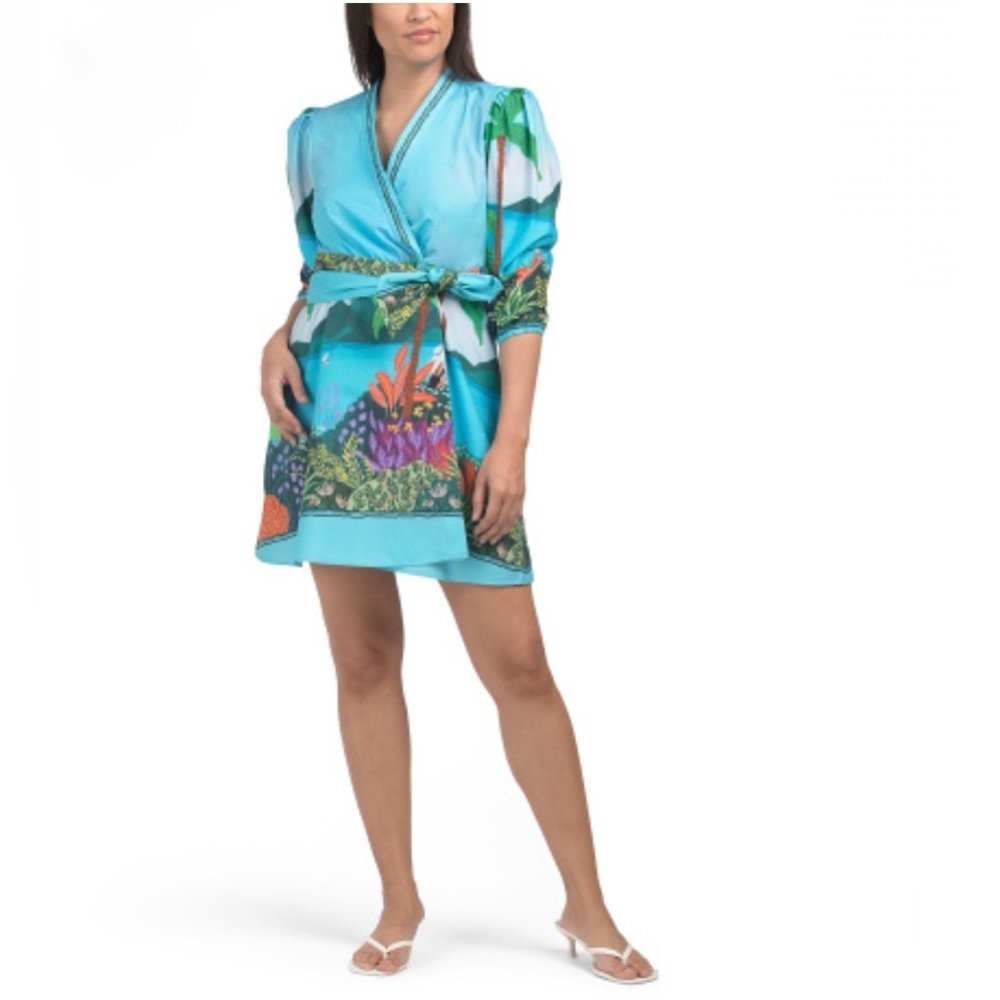 Tuckernuck Celina Moon Wrap Tropical Print Cotton Mini Dress Size Small NWT - Picture 7 of 8